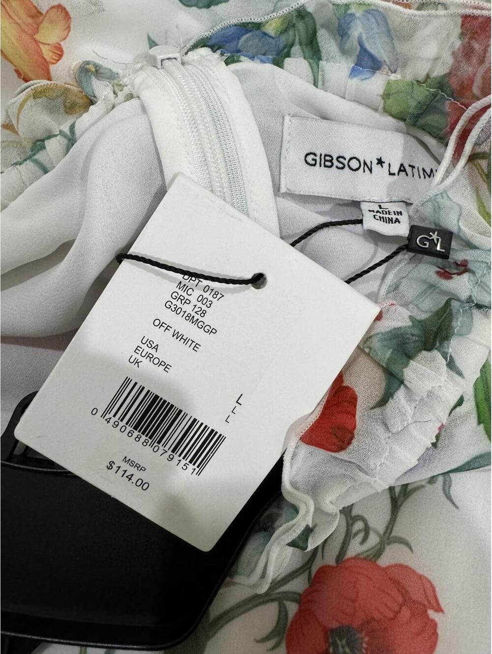 NWT Gibson Latimer Floral High Neck Ruffle Midi Dress Large White Spring Wedding - Picture 9 of 9